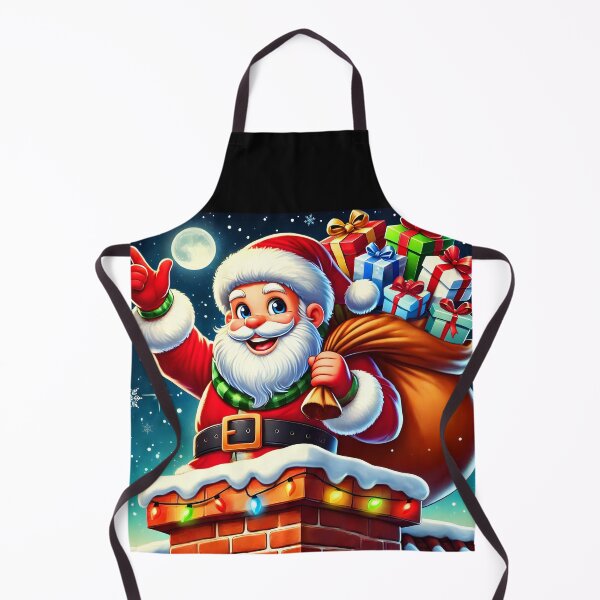 Item preview, Smiling Santa Claus cartoon while standing on chimney with a bag of gifts at xmas eve designed and sold by EmeraldeaDesign.