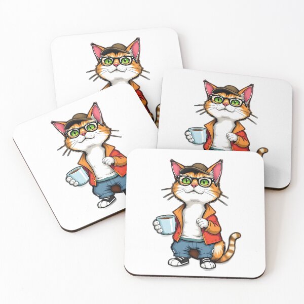 Item preview, Cute cat with glasses holding a cup of coffee. designed and sold by TenderSoar.