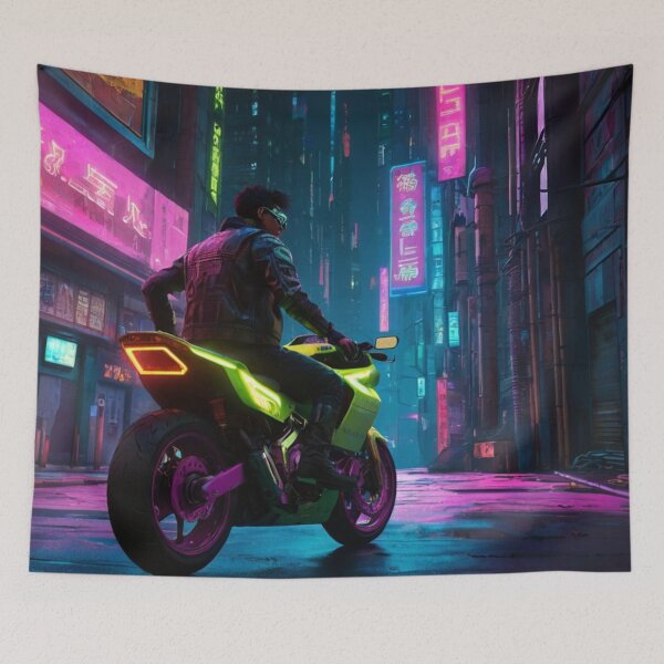 Item preview, 002 Cyberpunk City Street In a Motorcycle designed and sold by Alexis Art Collection.