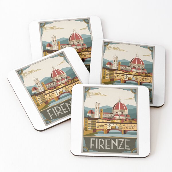 Item preview, Vintage Travel Poster Florence – Art Deco Retro Design of Tuscany & Ponte Vecchioo & Cathedral designed and sold by pod24.