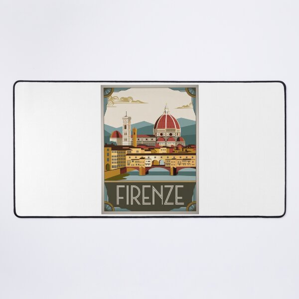 Item preview, Vintage Travel Poster Florence – Art Deco Retro Design of Tuscany & Ponte Vecchioo & Cathedral designed and sold by pod24.
