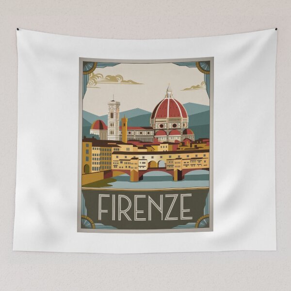 Item preview, Vintage Travel Poster Florence – Art Deco Retro Design of Tuscany & Ponte Vecchioo & Cathedral designed and sold by pod24.