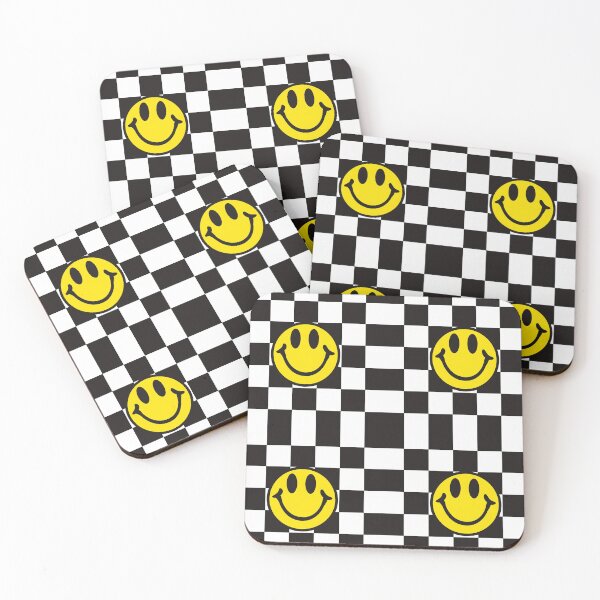 Item preview, smiley face black and white check background designed and sold by zirconp.