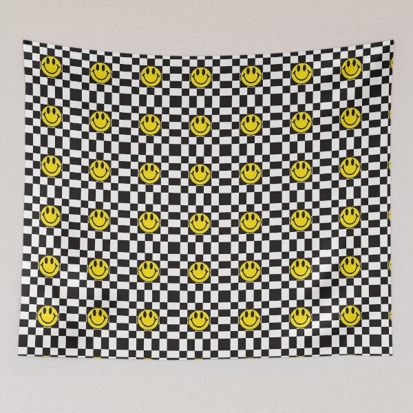 Item preview, smiley face black and white check background designed and sold by zirconp.
