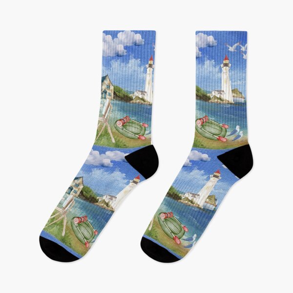Item preview,  "Seaside Painting Scene with Lighthouse" designed and sold by Graphollio-shop.