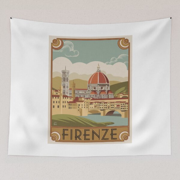 Item preview, Vintage Travel Poster Florence Italy – Firenze - Minimal Retro Design of the Ponte Vecchio & Tuscany designed and sold by pod24.
