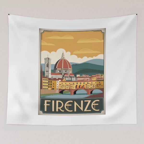 Item preview, Vintage Travel Poster Florence Italy – Firenze Retro Minimal Design of Ponte Vecchio & Cathedral designed and sold by pod24.