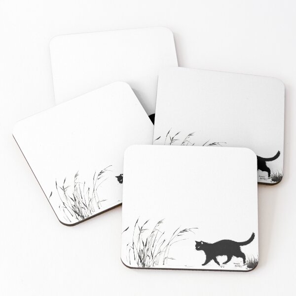 Item preview, Sumi-e (Japanese ink wash) painting of a cat and tall grasses designed and sold by zirconp.