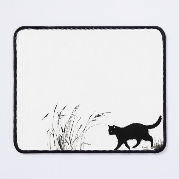 Item preview, Sumi-e (Japanese ink wash) painting of a cat and tall grasses designed and sold by zirconp.