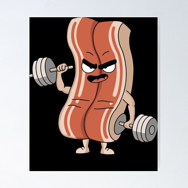 Item preview, Personaje de dibujos animados de Strong Bacon levantando pesas designed and sold by InsanseCreation.