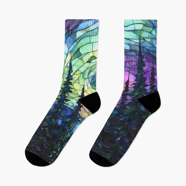 Item preview, Aurora Borealis Stained Glass Forest Art designed and sold by Matt's Artificial Nature.