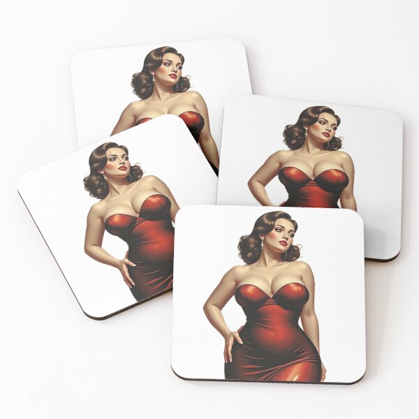 Item preview, Buxom Brunette in a Red Dress designed and sold by ROCKING AWESOME.