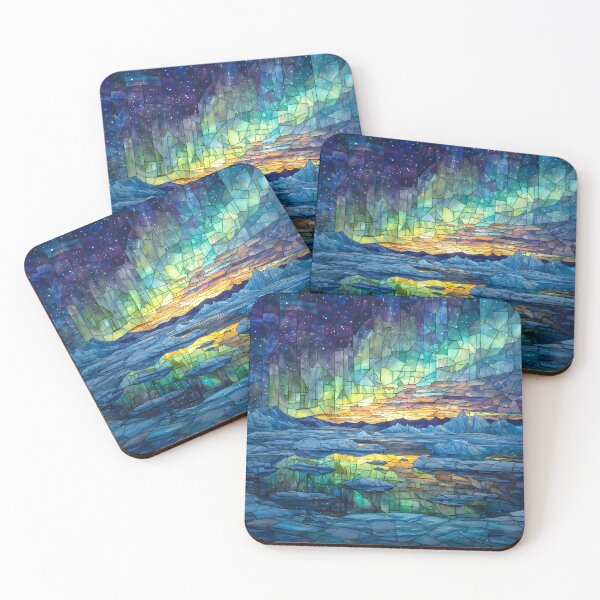 Item preview, Aurora Borealis Stained Glass Over Arctic Ice Floes I designed and sold by Matt's Artificial Nature.