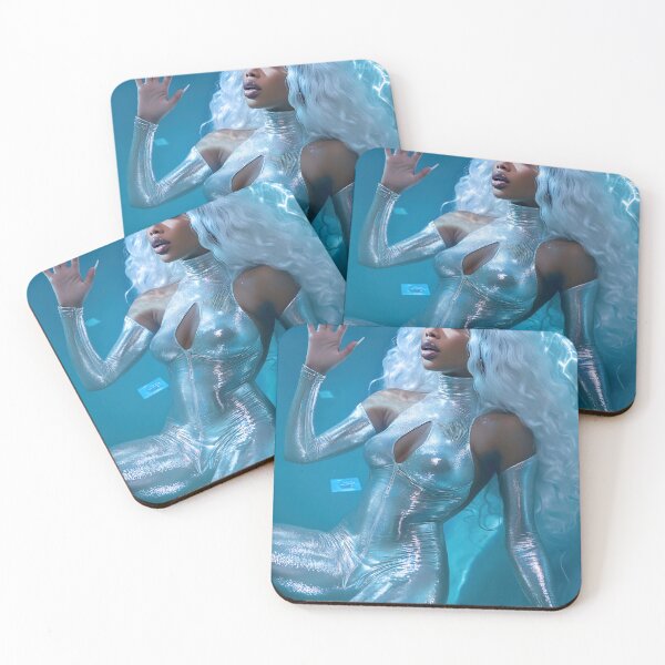Item preview, A model with long, wavy hair poses underwater in a reflective suit, surrounded by sparkling blue light and a serene ambiance. designed and sold by anytka.