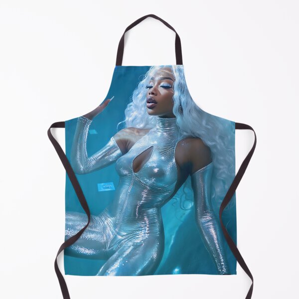 Item preview, A model with long, wavy hair poses underwater in a reflective suit, surrounded by sparkling blue light and a serene ambiance. designed and sold by anytka.