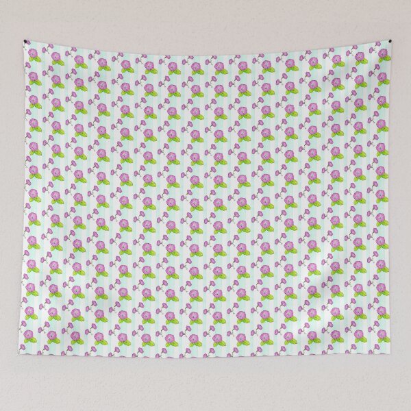 Item preview, Soft Mint Stripes with Purple Morning Glories  designed and sold by magicgardenart.