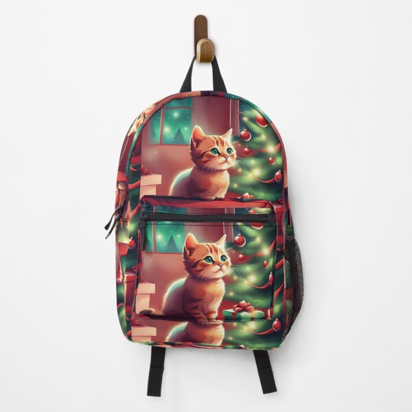 Item preview, cat and christmas trees red green gifts designed and sold by Rainbow Paws Garden.