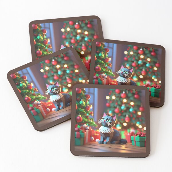 Item preview, 3D effect cat christmas tree red green designed and sold by Rainbow Paws Garden.