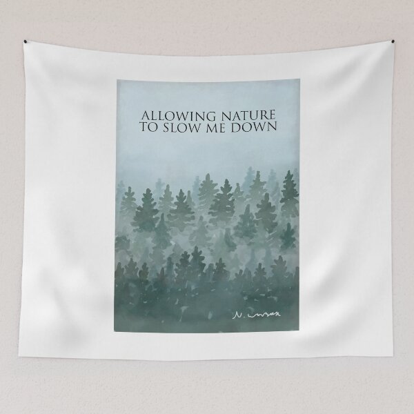 Item preview, Allowing nature to slow me down. Misty forest woodland, painting designed and sold by Scat the cat.
