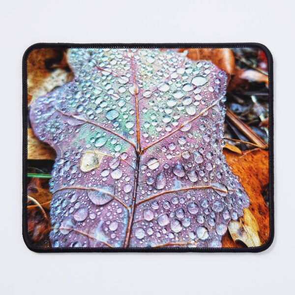 Item preview, Rain drops on a purple fall leaf designed and sold by Dirtpathdesigns.