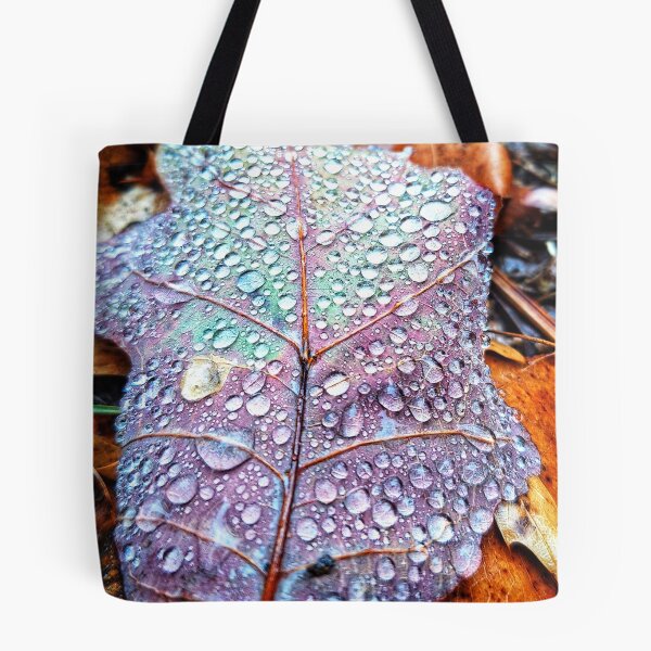 Item preview, Rain drops on a purple fall leaf designed and sold by Dirtpathdesigns.