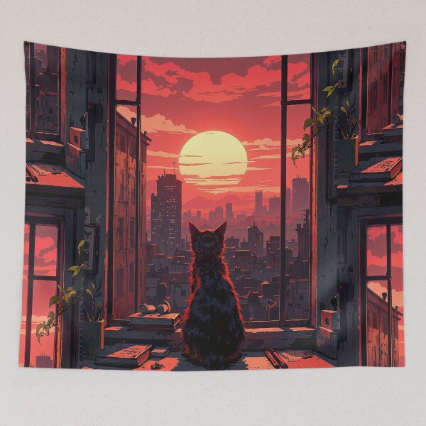 Item preview, Sunset vista feline perched at twilight designed and sold by MadeByHaresShop.
