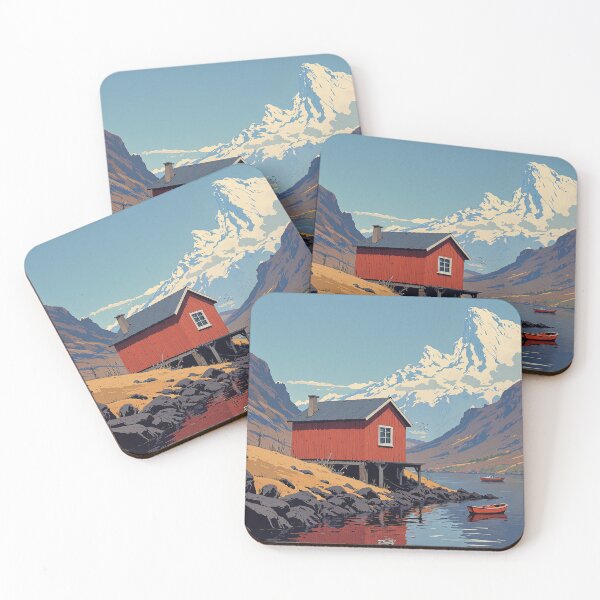 Item preview, Tranquil icelandic shoreline a redroofed haven amongst majestic designed and sold by MadeByHaresShop.
