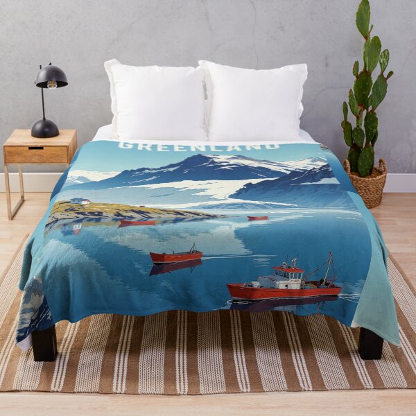 Item preview, Tranquil oasis red boats in a blue ocean designed and sold by MadeByHaresShop.