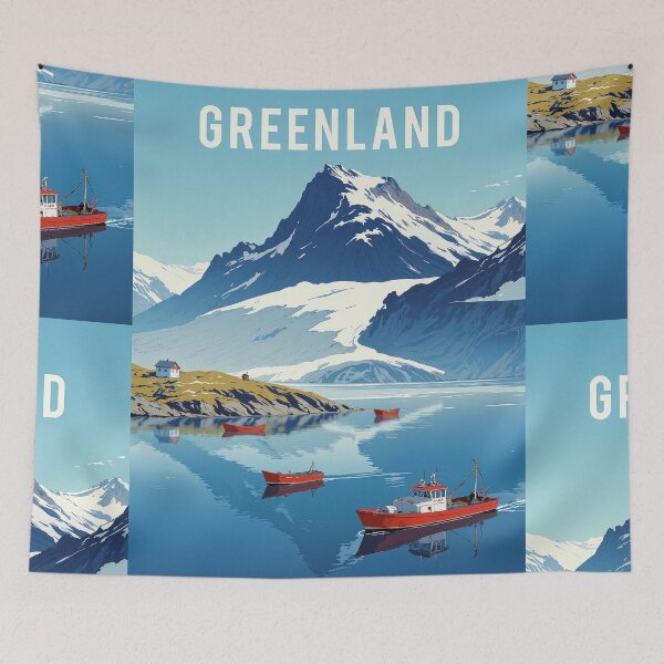 Item preview, Tranquil oasis red boats in a blue ocean designed and sold by MadeByHaresShop.