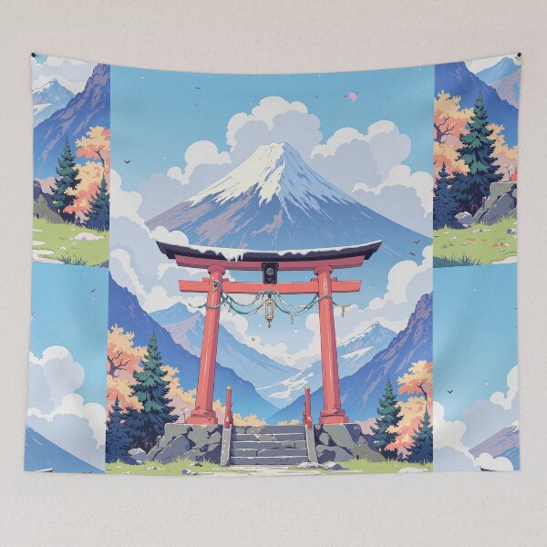 Item preview, Tranquil torii and snowcapped peak designed and sold by MadeByHaresShop.