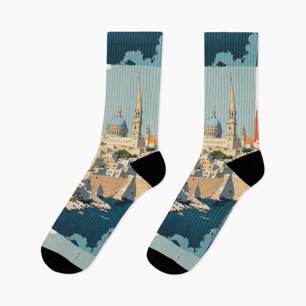 Item preview, Valletta watercolor cityscape st pauls procathedral and maltese designed and sold by ShroomForge.