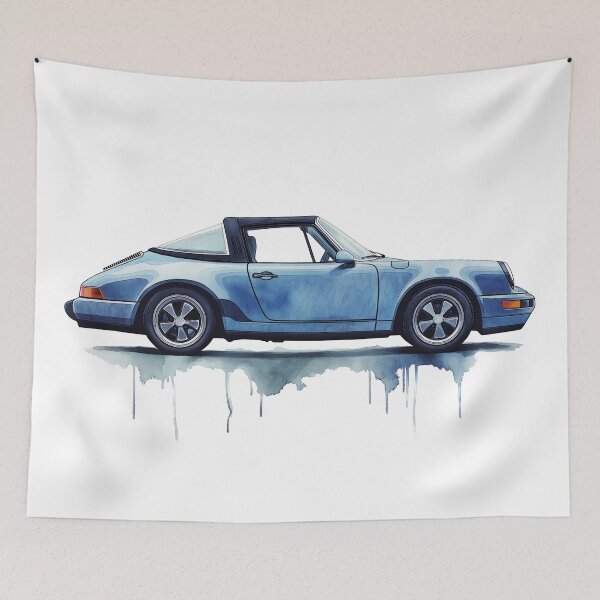 Item preview, Vintage Blue Porsche 911 Targa Watercolor designed and sold by blackdogshop.