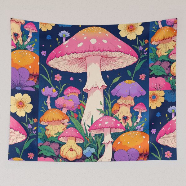 Item preview, Vibrant mushroom oasis a playful symphony of colors designed and sold by ShroomForge.