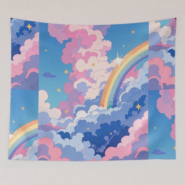 Item preview, Whimsical watercolor sky dance dreamy balance between clouds designed and sold by ShroomForge.