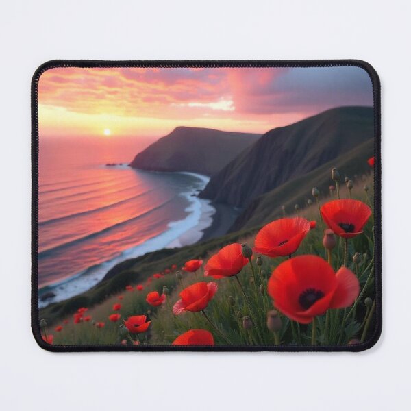 Item preview, Spring Sea Landscape with Poppies and Volcanic Coastline designed and sold by hjian8219.