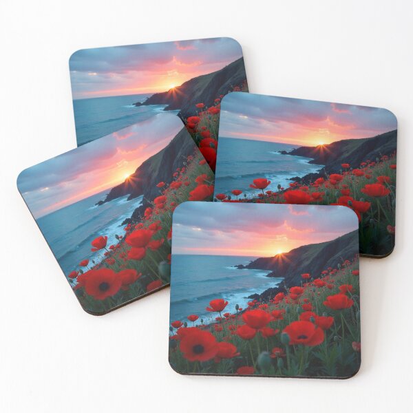 Item preview, Spring Sea Landscape with Poppies and Volcanic Coastline designed and sold by hjian8219.
