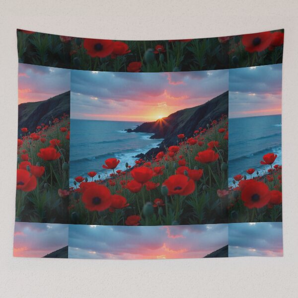 Item preview, Spring Sea Landscape with Poppies and Volcanic Coastline designed and sold by hjian8219.