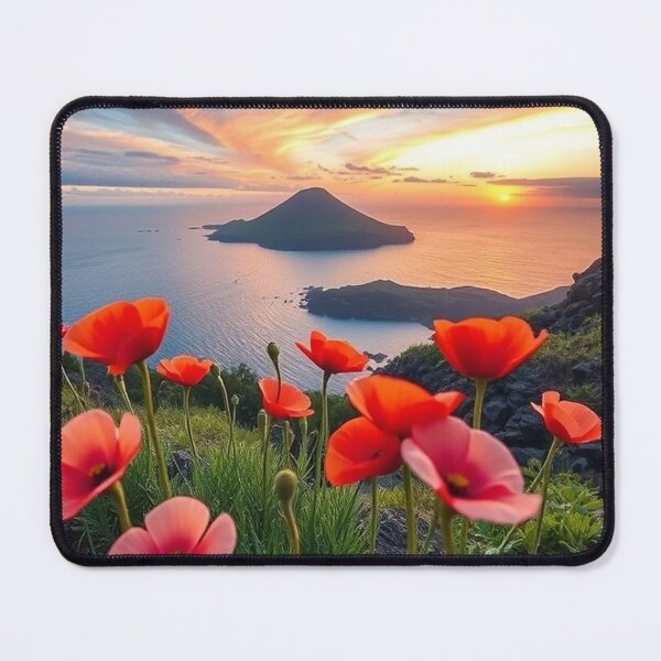 Item preview, Spring Sea Landscape with Poppies and Volcanic Coastline designed and sold by hjian8219.