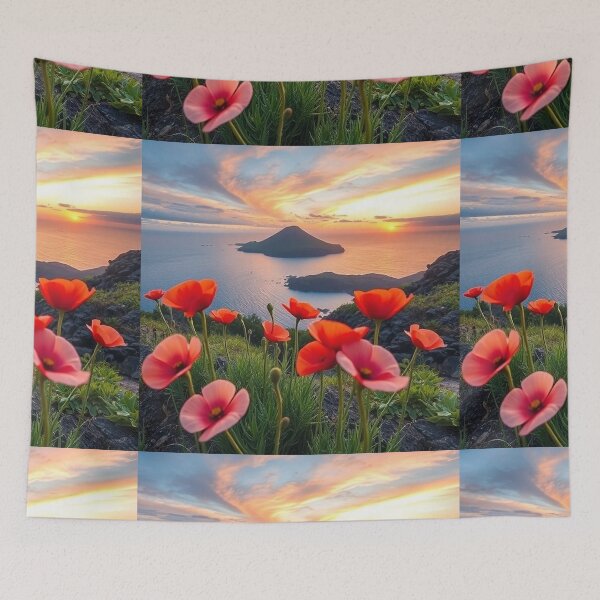 Item preview, Spring Sea Landscape with Poppies and Volcanic Coastline designed and sold by hjian8219.