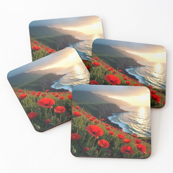 Item preview,  Spring Sea Landscape with Poppies and Volcanic Coastline designed and sold by hjian8219.