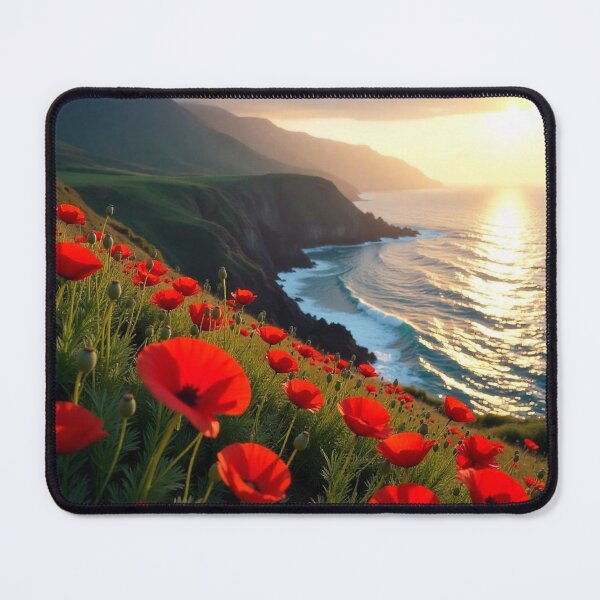 Item preview, Spring Sea Landscape with Poppies and Volcanic Coastline designed and sold by hjian8219.
