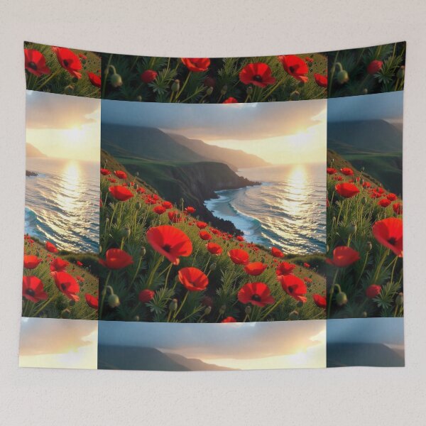 Item preview,  Spring Sea Landscape with Poppies and Volcanic Coastline designed and sold by hjian8219.
