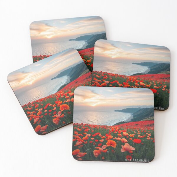 Item preview,  Spring Sea Landscape with Poppies and Volcanic Coastline designed and sold by hjian8219.