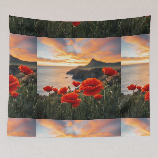 Item preview,  Spring Sea Landscape with Poppies and Volcanic Coastline designed and sold by hjian8219.