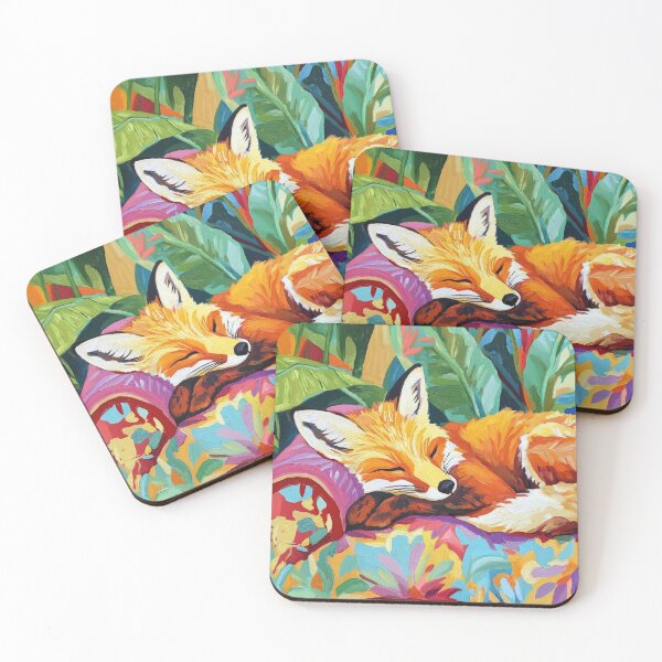 Item preview, cute fox sleeping in colorful art designed and sold by WallyPink.