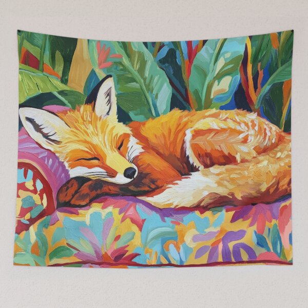 Item preview, cute fox sleeping in colorful art designed and sold by WallyPink.