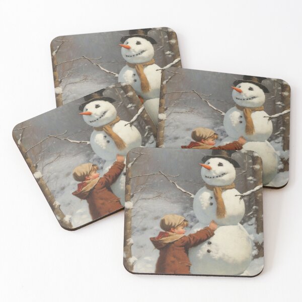 Item preview, Vintage Winter Scene - Child Building Snowman - Snowy Forest Art designed and sold by dabblerscorner.