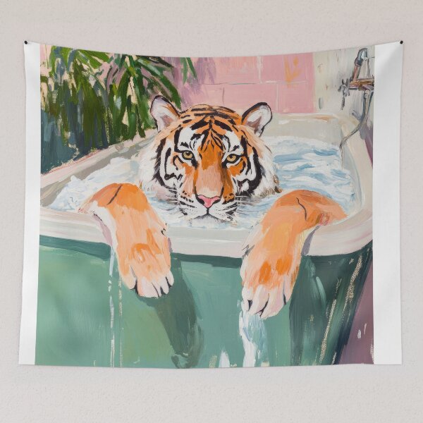 Item preview, wild tiger in the bathtub in the bathroom designed and sold by WallyPink.