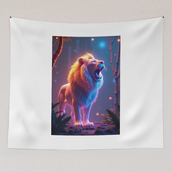 Item preview, Neon Roaring Lion in Jungle Art designed and sold by ElmoCreates.
