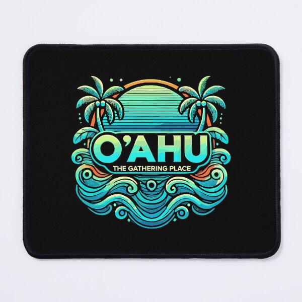 Item preview, O'AHU THE GATHERING PLACE Hawaiian Island - Waves Palm Trees designed and sold by Darling DeDe.
